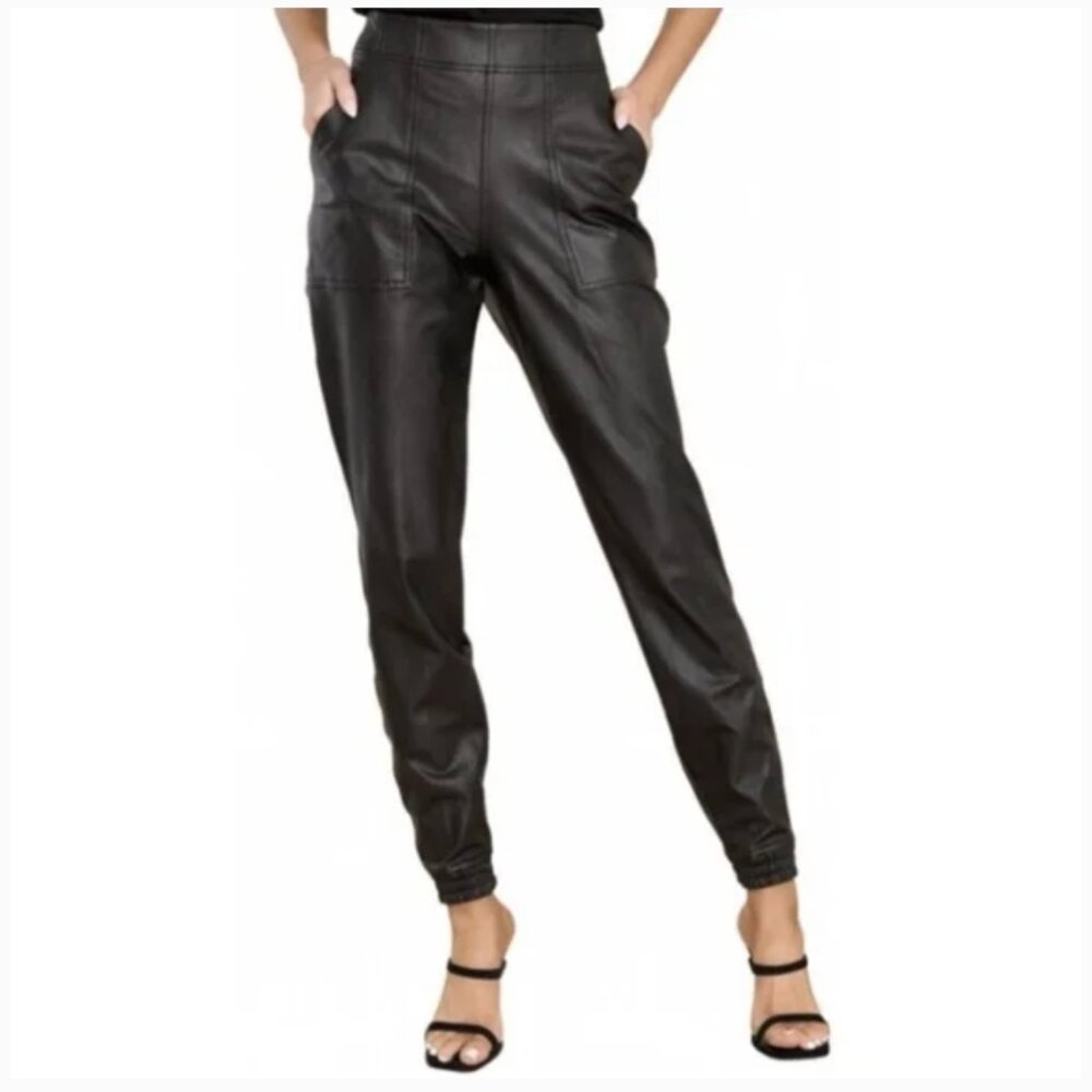 SPANX NWOT Black Faux Leather Pull-on Joggers - Size XS Petite